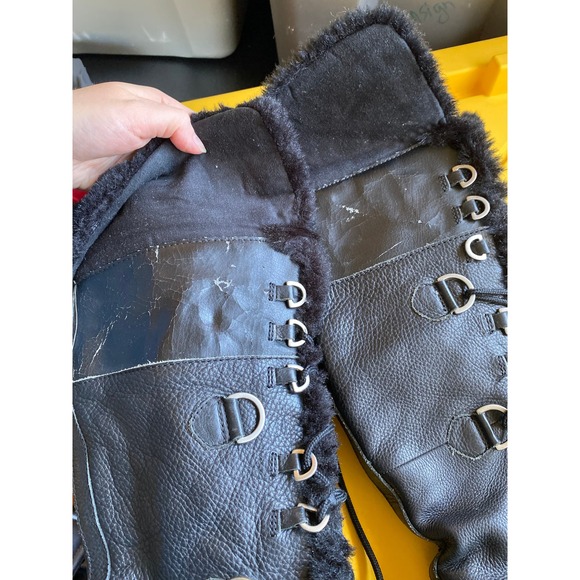 Vintage Y2K Report Leather Fur Black Platform Moto Biker Tall Boots 8 Bratz Goth - Picture 7 of 7